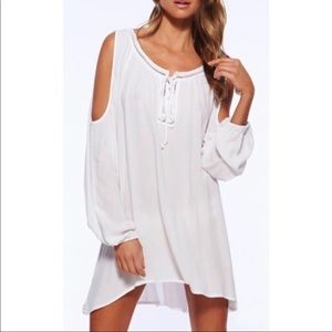 L*Space Cold Shoulder Swimsuit Coverup / Dress White Lace Small